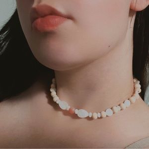 Necklace: Shell, Pink Jade, & Wood